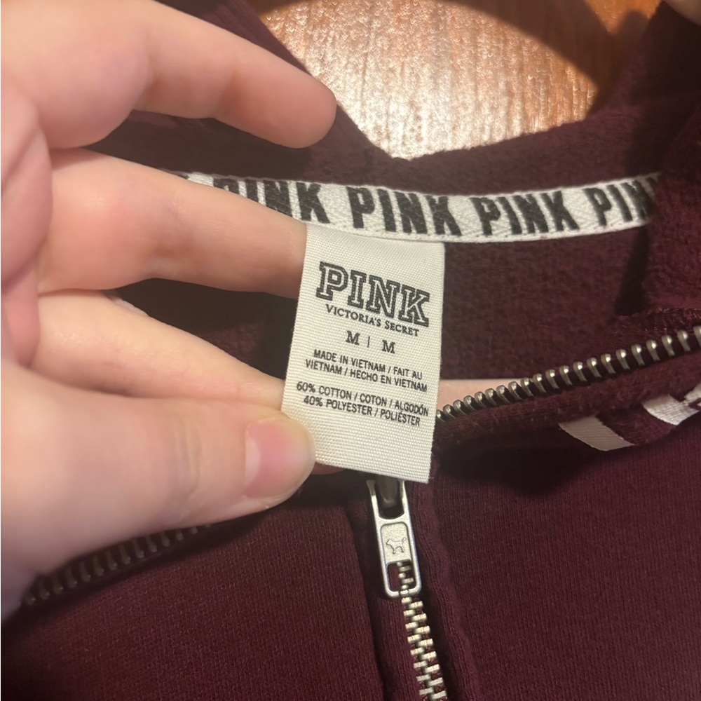 VICTORIA’S SECRET PINK Burgundy Quarter Zip Hoodie Womens Size Medium - Picture 2 of 6